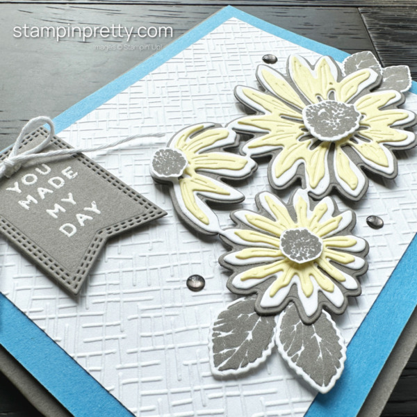 Use the Cheerful Daisies Bundle to create a friend card with Azure Afternoon, Lemon Lolly and Pebbled Path from Stampin' Up! Mary Fish, Stampin' Pretty (2)