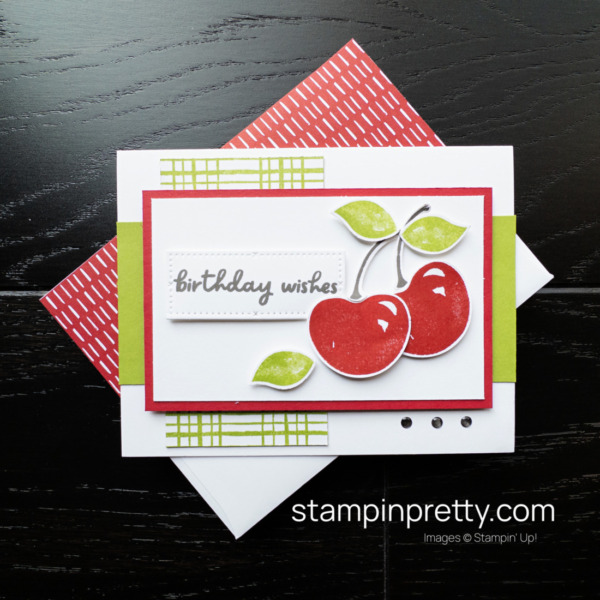 Create a Birthday Card with the Sweetest Cherries Stamp Set and coordinating Cherry Builder Punch from Stampin' Up! Mary Fish, Stampin' Pretty