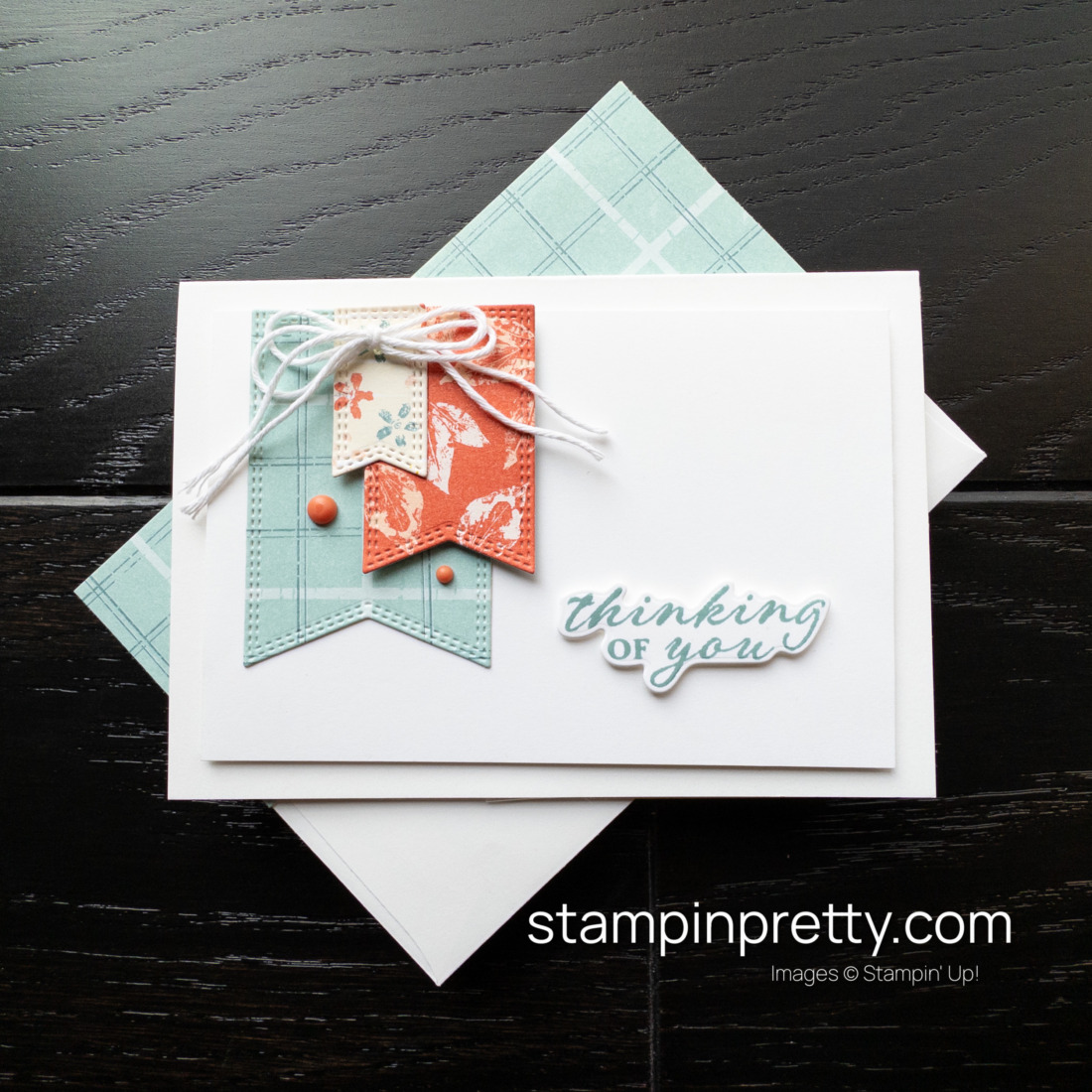 Create this Thinking Of You Note Card with the Wonderful Thoughts Bundle from Stampin' Up! Inked Botanicals Designer Series Paper - Stampin' Pretty, Mary Fish