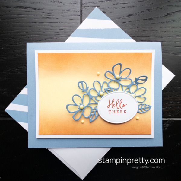 Create a Hello There card using the Darling Details Bundle With Boho Blue, Lemon Lolly and Cajun Craze from Stampin' Up! Card by Mary Fish, Stampin' Pretty