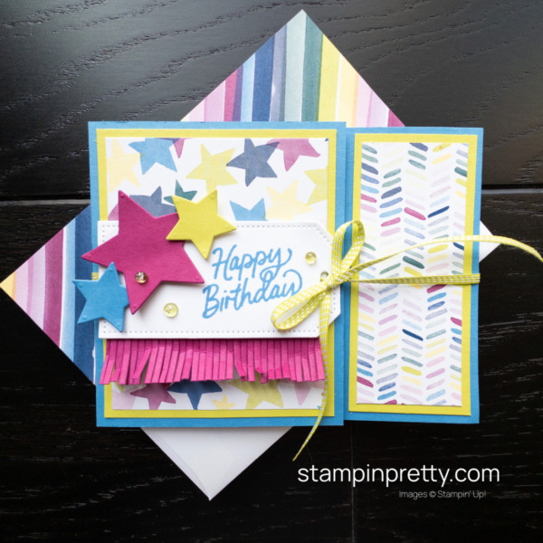 Create this fun fold birthday card using the Bright & Beautiful Designer Series Paper and Beautiful Balloons Bundle by Stampin' Up! Mary Fish, Stampin' Pretty