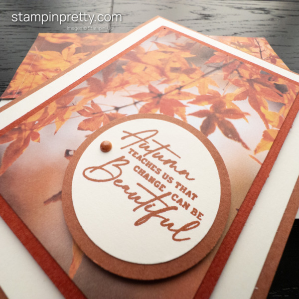 Create an Autumn is Beautiful card with the All About Autumn Designer Series Paper and Autumn Leaves Stamp Set from Stampin' Up! Mary Fish, Stampin' Pretty
