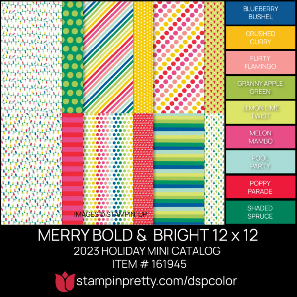 MERRY BOLD & BRIGHT 12 x 12 DSP Coordinating Colors 161945 Stampin' Pretty Mary Fish Shop Online 24-7