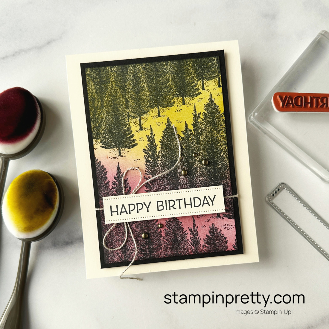Create this simple masculine birthday card with the Fragrant Trees and Artistically Inked Stamp Sets by Stampin' Up! Card by Mary Fish, Stampin' Pretty (1)
