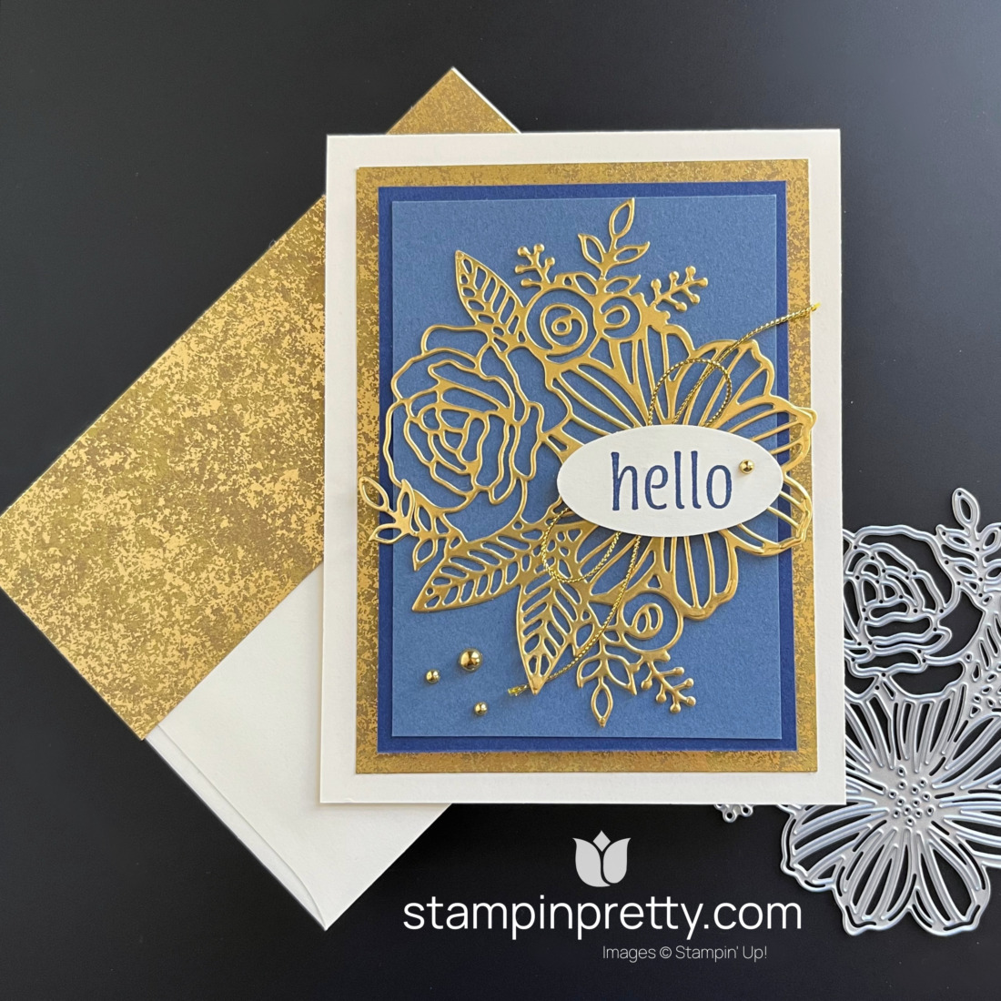 Create this beautiful gold foil hello card using the Artistic Dies by Stampin' Up! Card by Mary Fish, Stampin' Pretty
