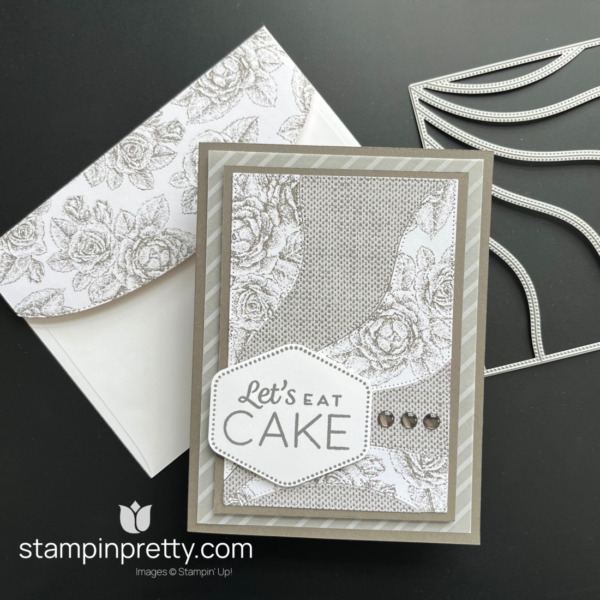 Create this Let's Eat Cake Card using the Softly Stippled Designer Series Paper Earned for FREE From Stampin' Up! Mary Fish, Stampin' Pretty