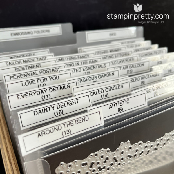 How I label my storage pockets with magnet cards for Stampin' Up! Die Storage - Mary Fish, Stampin' Pretty