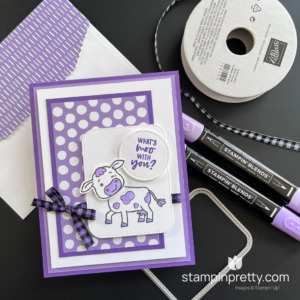 Create this purple cow card with the Cutest Cow Bundle by Stampin' Up! Mary Fish, Stampin' Pretty