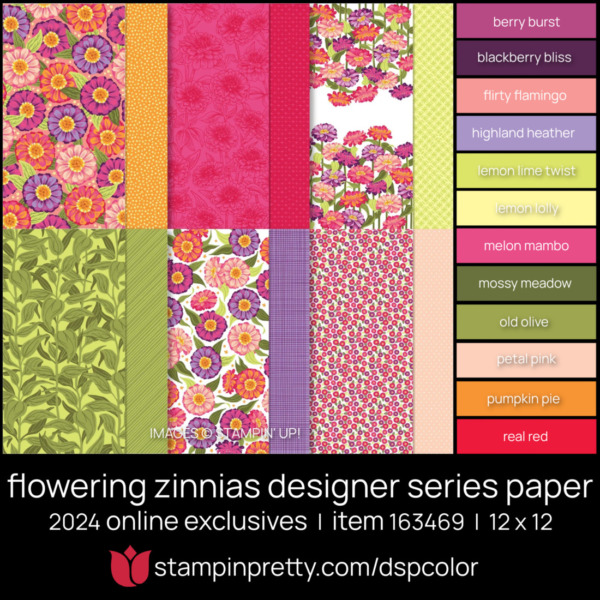 Flowering Zinnias 12 x 12 DSP Coordinating Colors 163469 Stampin' Pretty Mary Fish Shop Online 24-7