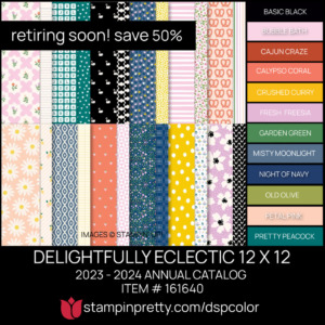 DELIGHTFULLY ECLECTIC 12 X 12 DSP Coordinating Colors 161640 Stampin' Pretty Mary Fish Shop Online 24-7 retiring soon save 50