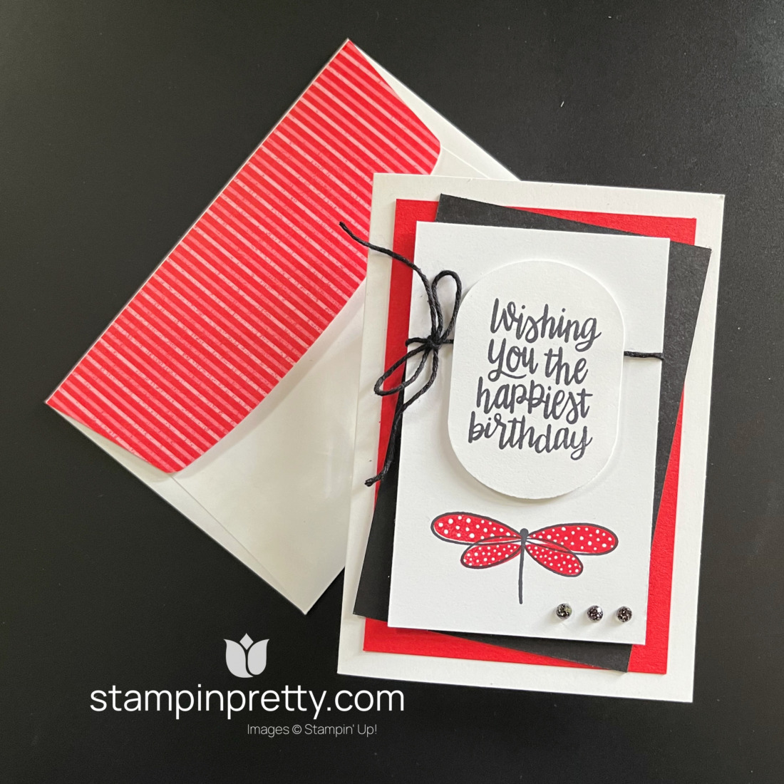 Make a Modern Dragonfly Birthday Card with the Happiest Day Stamp Set from Stampin' Up! Card by Mary Fish, Stampin' Pretty