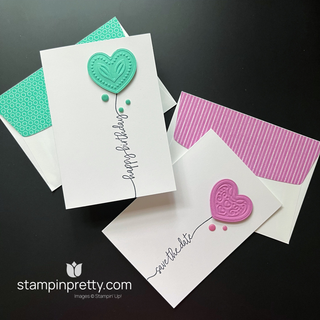 Create these two note card using the Adoring Hearts Hybrid Embossing Folder and the Sweetly Scripted Stamp Set by Stampin' Up! Mary Fish, Stampin' Pretty (1)