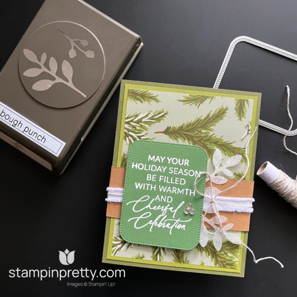 Create this Quick Belly Band Holiday Card with the Seasons of Greetings Stamp Set and Graceful Greenery Vellum from Stampin' Up! Stampin' Pretty