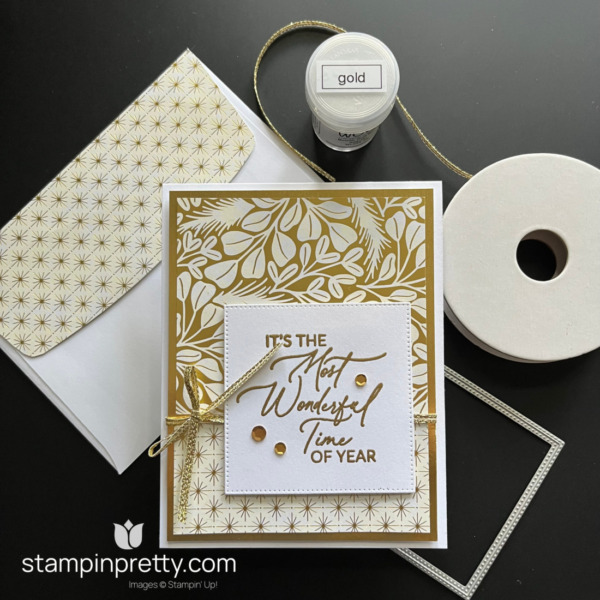 Create this beautiful gold holiday card with the Seasons of Green & Gold Specialty Designer Series Paper by Stampin' Up!