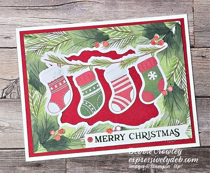 A Stampin' Pretty Pals Sunday Project Showcase Pick Holiday Stockings Card Idea - Debbie Crowley