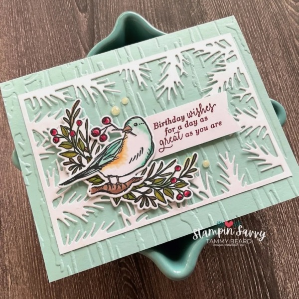 A Stampin' Pretty Pals Sunday Project Showcase Pick Winterly Tree Tops Card Idea - Tammy Beard