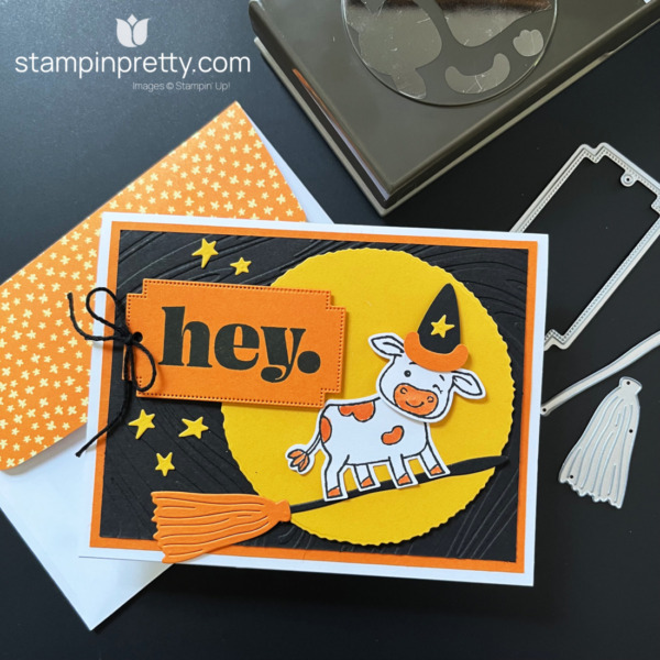 Learn How to Create this Simple Halloween Card with the Cutest Cow Punch and Saying Hey Stamp Set by Stampin' Up! Mary Fish, Stampin' Pretty