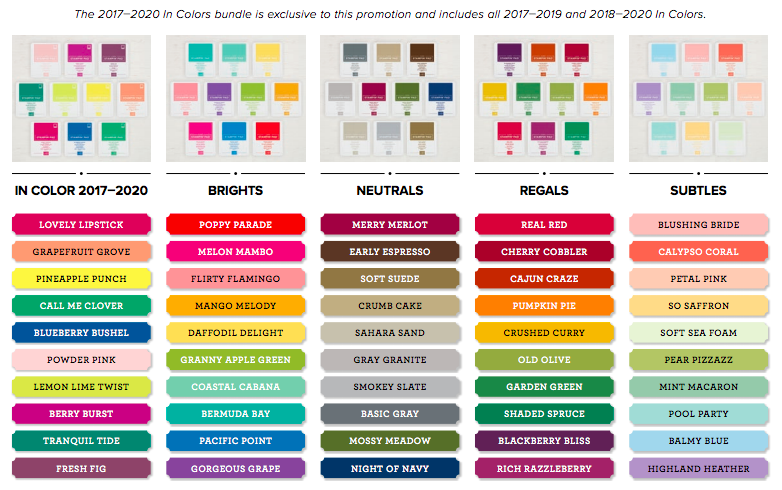 2016 2018 Stampin Up In Colors Color Combos Stampin Up Color Schemes